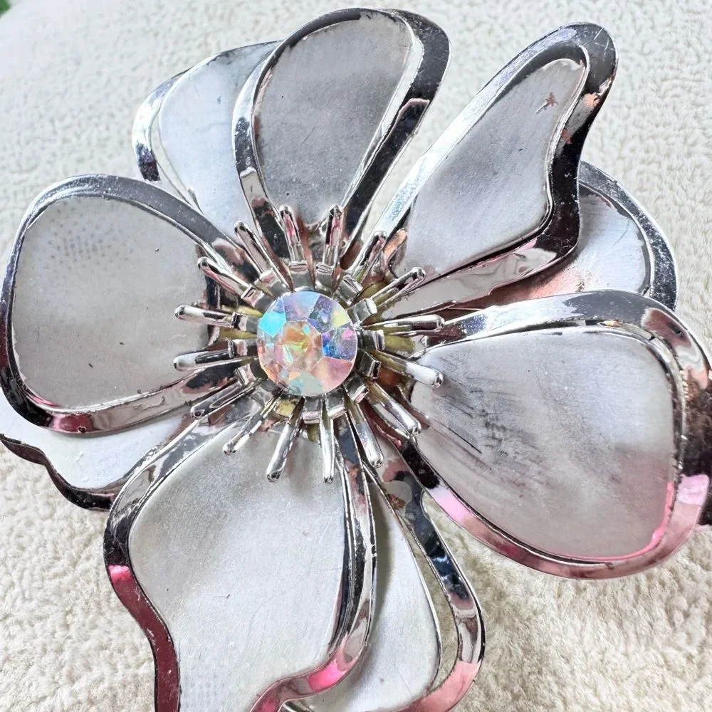 Vintage Silver and Iridescent Brooch